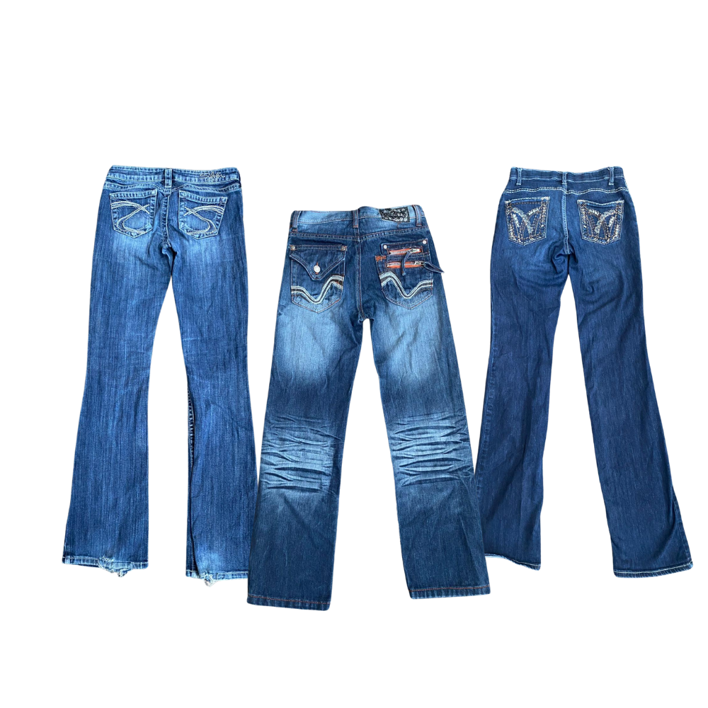 Lot de jeans Y2K vintage femme à broderies grade A/B pour revente